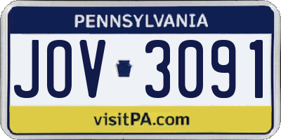 PA license plate JOV3091