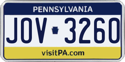 PA license plate JOV3260