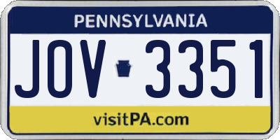 PA license plate JOV3351
