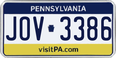 PA license plate JOV3386