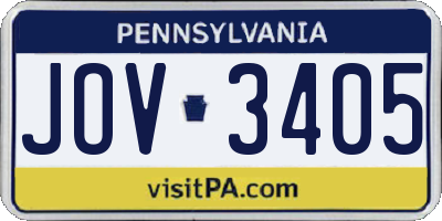 PA license plate JOV3405
