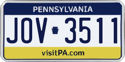 PA license plate JOV3511