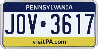 PA license plate JOV3617