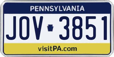 PA license plate JOV3851
