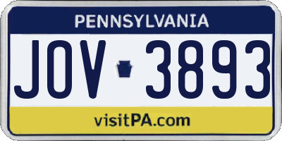 PA license plate JOV3893