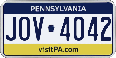 PA license plate JOV4042