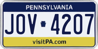 PA license plate JOV4207