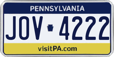 PA license plate JOV4222