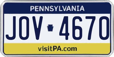 PA license plate JOV4670