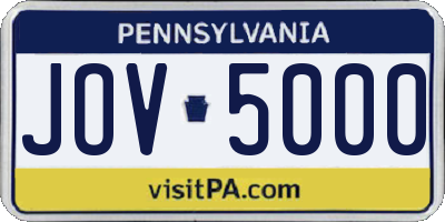 PA license plate JOV5000