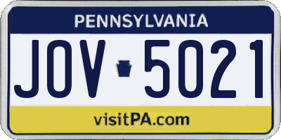 PA license plate JOV5021