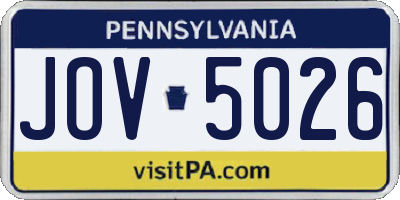 PA license plate JOV5026