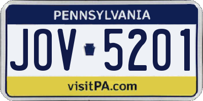 PA license plate JOV5201