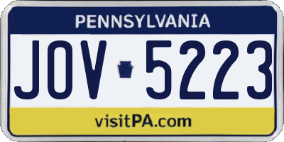 PA license plate JOV5223