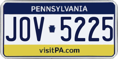 PA license plate JOV5225