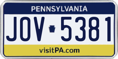 PA license plate JOV5381