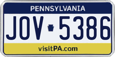 PA license plate JOV5386