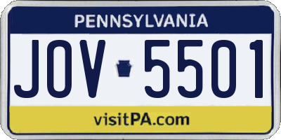 PA license plate JOV5501