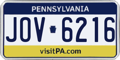 PA license plate JOV6216
