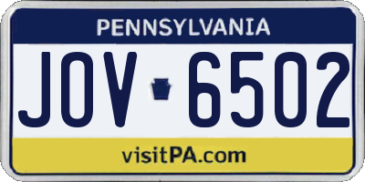 PA license plate JOV6502