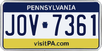 PA license plate JOV7361