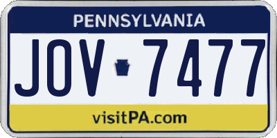 PA license plate JOV7477