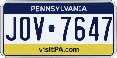 PA license plate JOV7647
