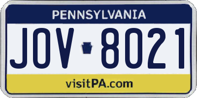 PA license plate JOV8021