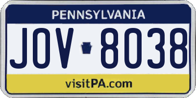PA license plate JOV8038