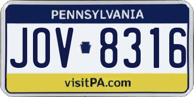 PA license plate JOV8316