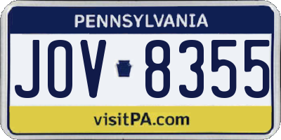 PA license plate JOV8355