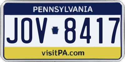 PA license plate JOV8417