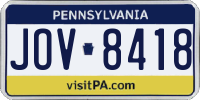 PA license plate JOV8418