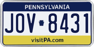PA license plate JOV8431