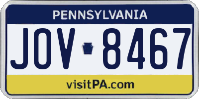 PA license plate JOV8467