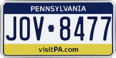 PA license plate JOV8477