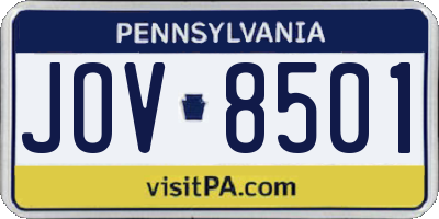 PA license plate JOV8501