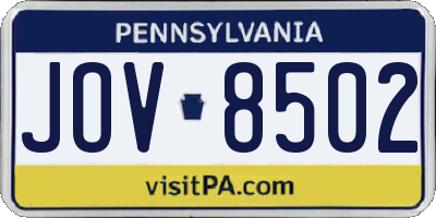PA license plate JOV8502