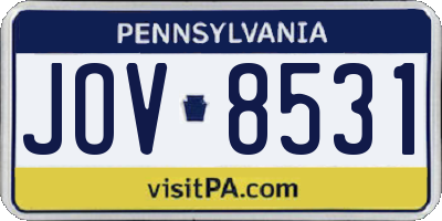 PA license plate JOV8531