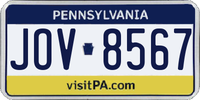 PA license plate JOV8567