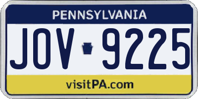 PA license plate JOV9225