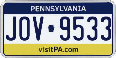 PA license plate JOV9533