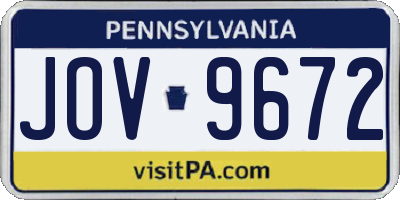 PA license plate JOV9672