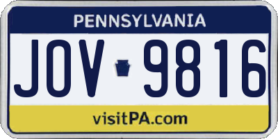 PA license plate JOV9816