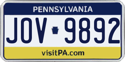 PA license plate JOV9892