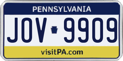 PA license plate JOV9909