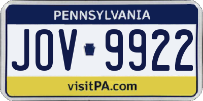 PA license plate JOV9922
