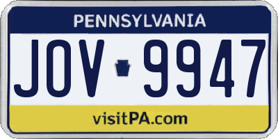 PA license plate JOV9947