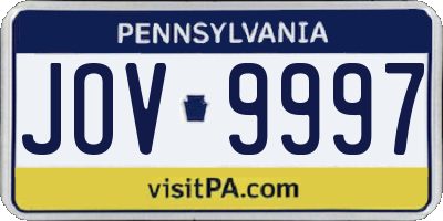 PA license plate JOV9997
