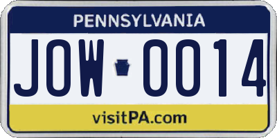 PA license plate JOW0014